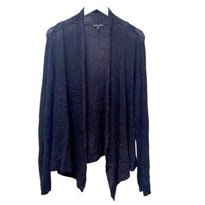 EILEEN FISHER Cardigan Sweater Medium Wool Blend Light Knit Black Purple